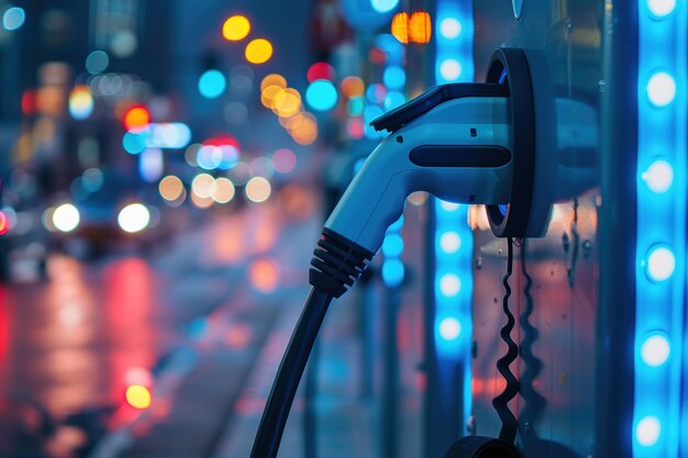 Paisagem urbana com estações de carregamento de automóveis elétricos soluções de mobilidade urbana para veículos elétricos