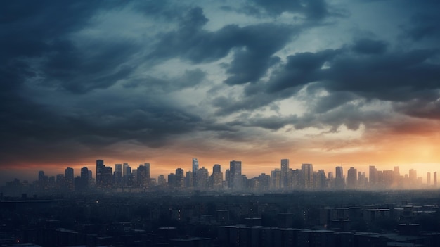 Paisagem urbana com fundo de céu nublado