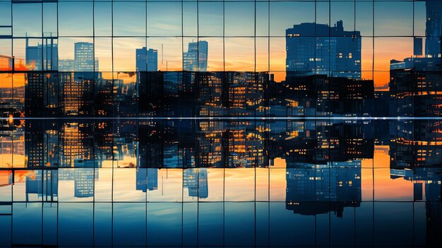 Paisagem urbana com reflexo de edifícios na água