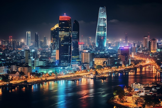 Paisagem urbana da cidade de Ho Chi Minh, no Vietnã, à noite