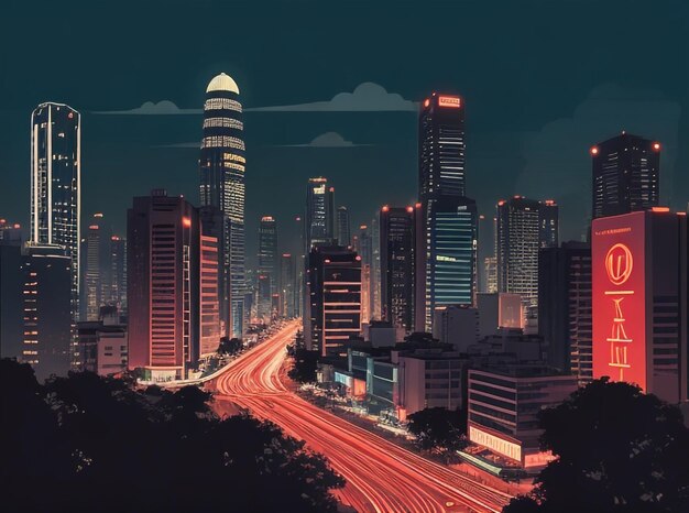 Paisagem urbana da cidade de Ho Chi Minh, no Vietnã, à noite