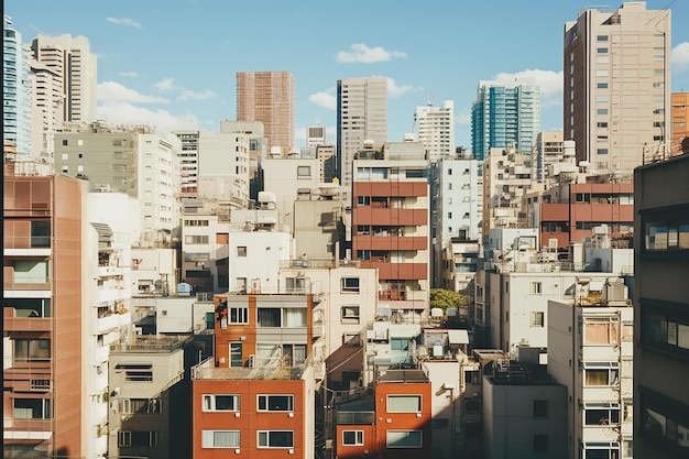 Paisagem urbana da cidade de Tóquio com vista para arranha-céus em um dia ensolarado