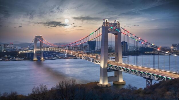 Foto paisagem urbana da ponte de incheon, na coreia