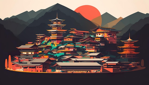 Paisagem urbana de Butão Thimphu Ilustração criativa Ai Generate