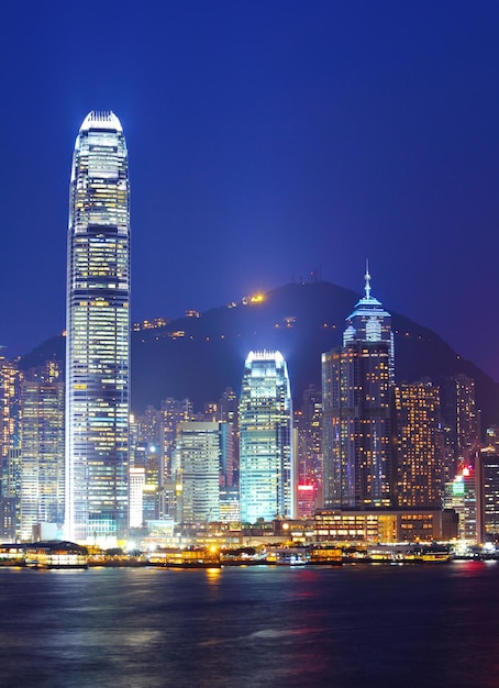 Paisagem urbana de Hong Kong à noite