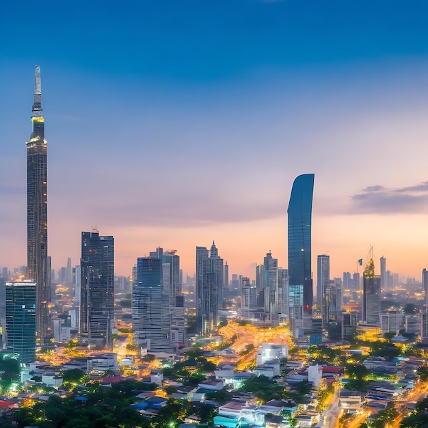 Paisagem urbana do distrito comercial de Bangkok com arranha-céu no crepúsculo Tailândia ai gerado