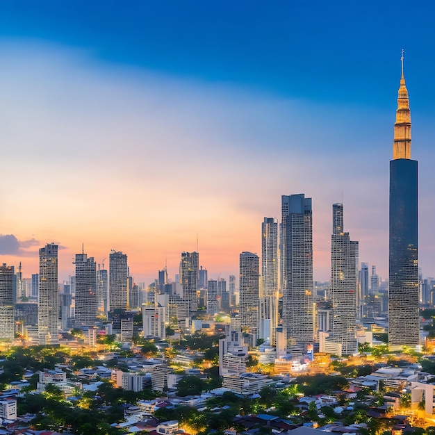 Paisagem urbana do distrito comercial de Bangkok com arranha-céu no crepúsculo Tailândia ai gerado