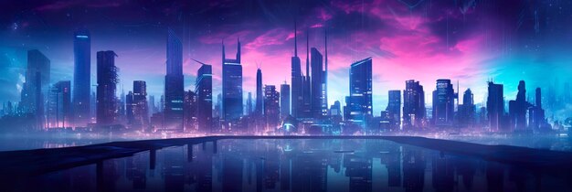paisagem urbana futurista com uma estética cyberpunk de fundo gradiente IA generativa