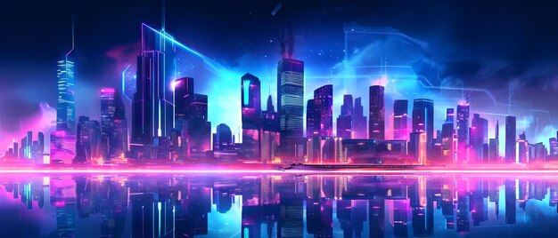 Paisagem urbana futurista em luz de néon