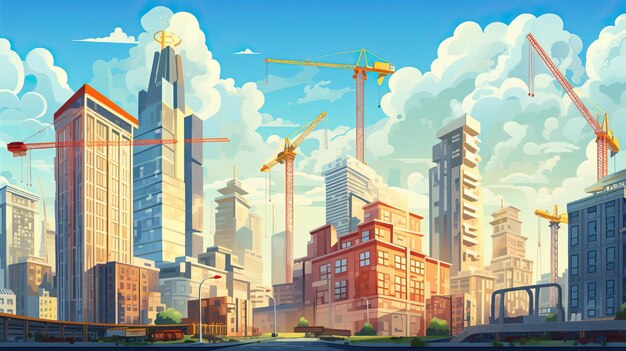 paisagem urbana movimentada com edifícios altos e ruas movimentadas ilustração de desenho animado generativa ai