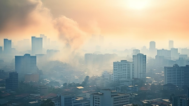 Foto paisagem urbana poluída com camada visível de smog