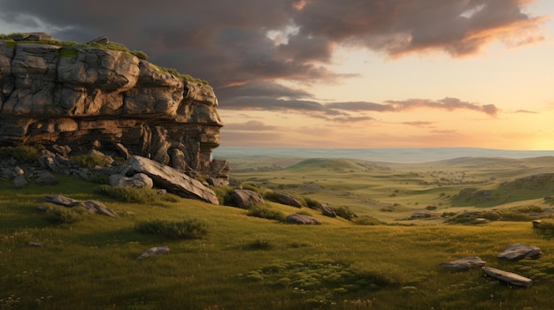 Foto paisagem verde com grama com rock unreal engine 5 inspirado