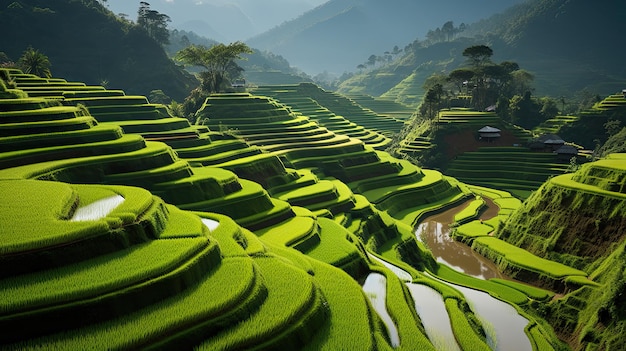 Paisagem verde de campos de arroz