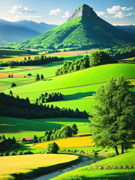 Paisagem verde de montanha Gerada por IA