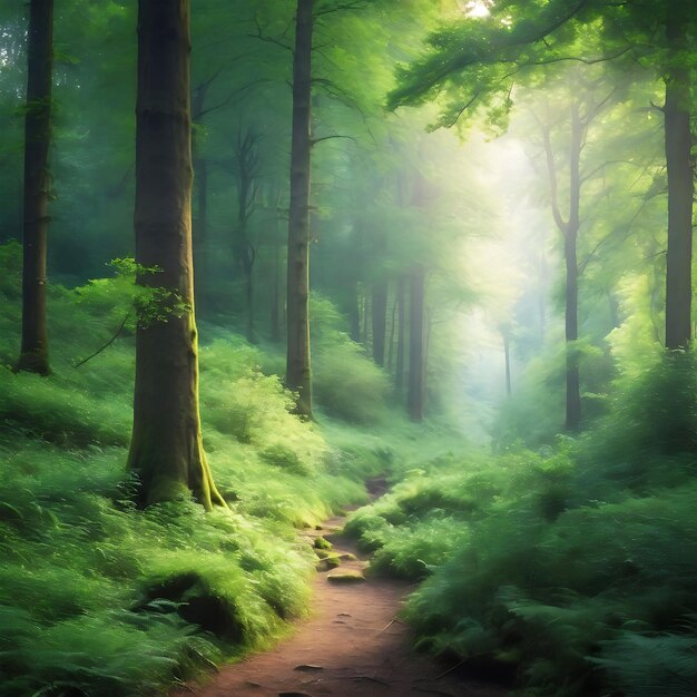 paisagem verde uma floresta exuberante sentindo o ar fresco e ouvindo os sons da natureza ai gerado