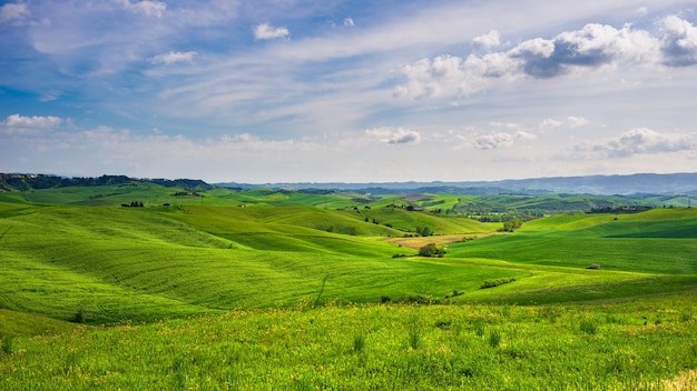 Paisagem verde única e cordilheira cultivada na Toscana, Itália