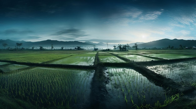 Paisagens Atmosféricas de Campos de Arroz Moody na Zona Rural das Filipinas