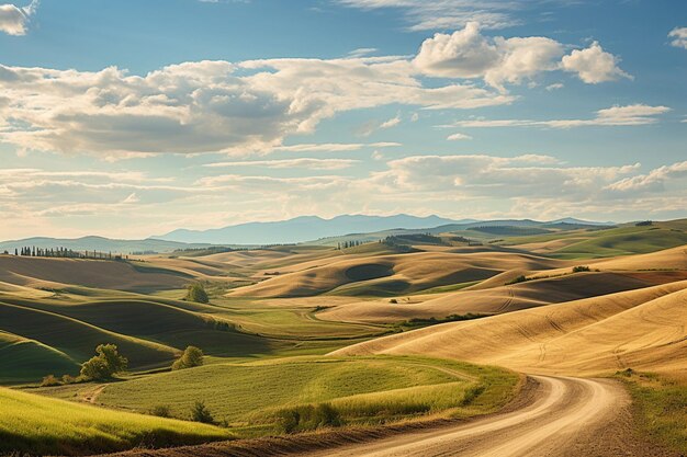 Paisagens cobertas de sol com colinas onduladas