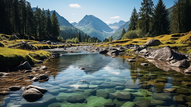 Foto paisagens de montanha lagos e montanhas vastos panoramas com abstrações de pessoas pescando