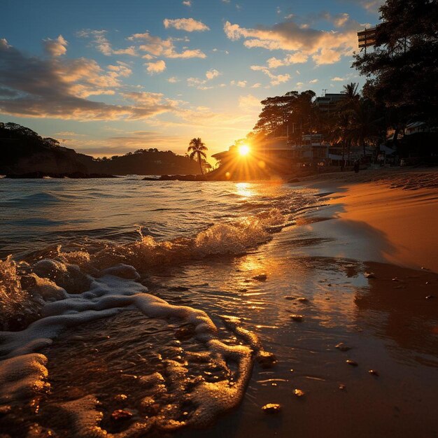 Paisagens de praia iluminadas pelo sol Foto