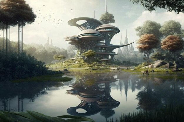 Paisagens e panoramas urbanos futuristas de ia generativa