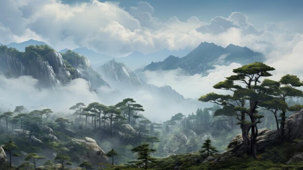 Foto paisagens montanhosas de inspiração asiática em resolução 8k