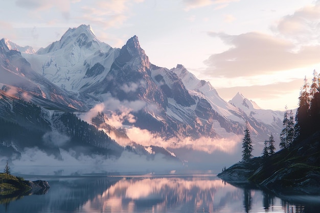 Paisagens montanhosas majestosas ao amanhecer