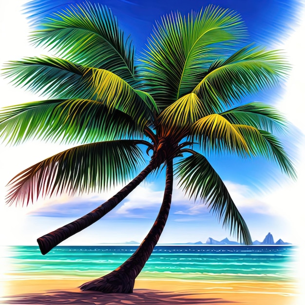Paisagens na areia do mar e um oceano de palmeiras pintura a óleo artesanal