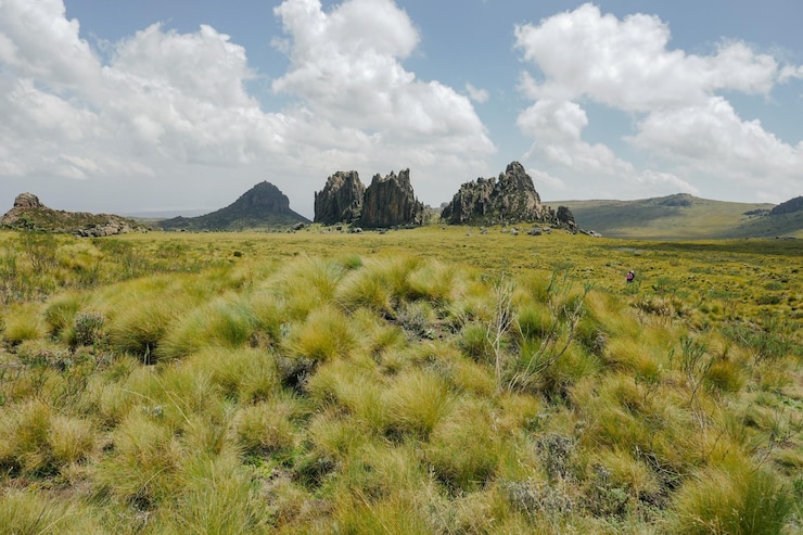 Foto paisagens panorâmicas de montanha contra o céu em la satima dentes de dragão nas aberdares quênia