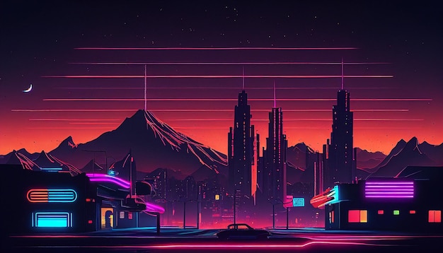 Paisagens urbanas futuristas de ia generativas e neon