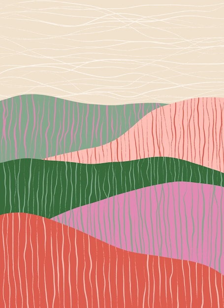 Paisaje abstracto de montaña colorido moderno Paisaje moderno de mediados de siglo