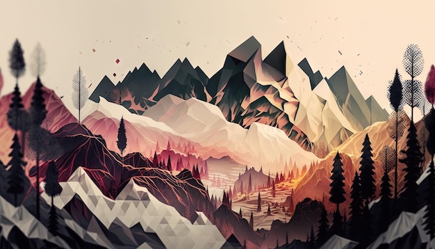 Paisaje abstracto con montañas en estilo japonés IA generativa