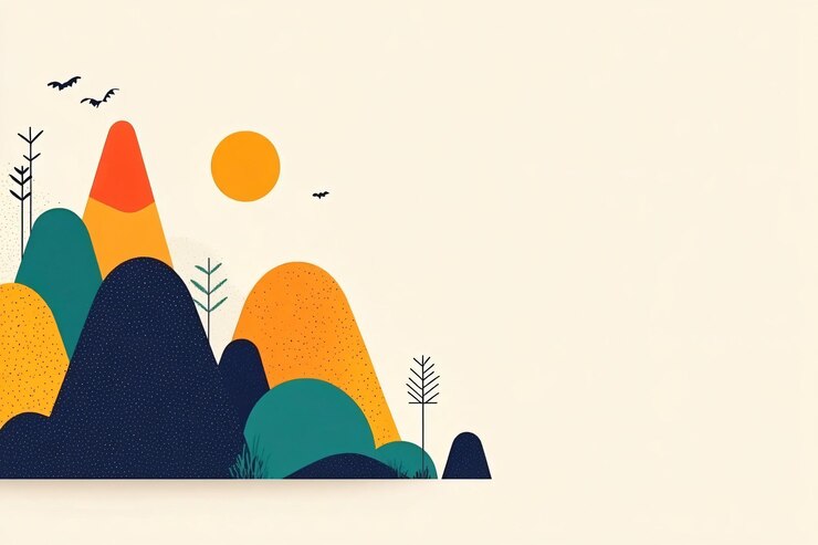 Paisaje abstracto con montañas y sol