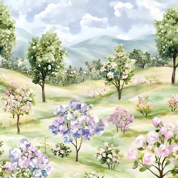 Paisaje de acuarela sin costuras