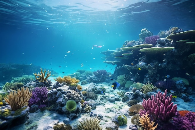 Un paisaje acuático de un arrecife de coral.