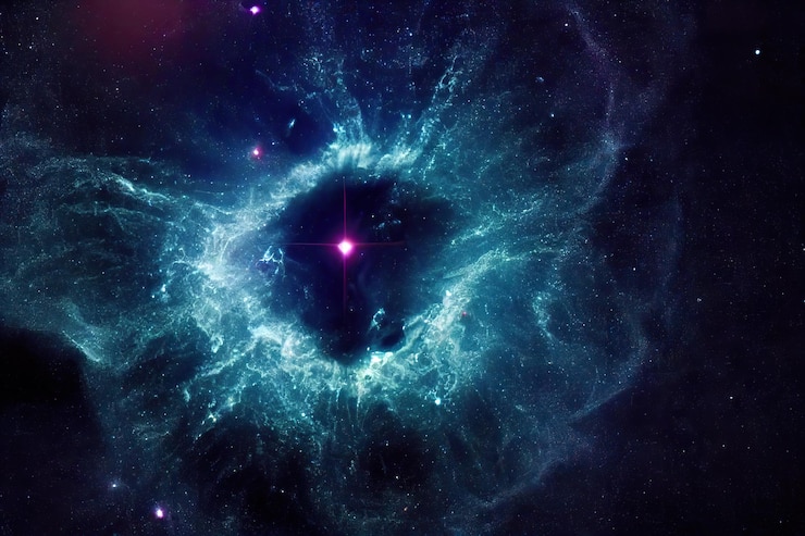 Foto paisaje de un agujero negro de ciencia ficción en el espacio profundo con universo lleno de estrellas