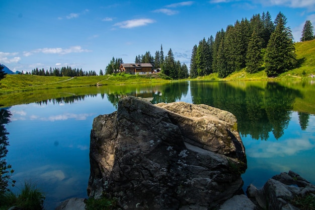 Foto paisaje de los alpes en suiza en verano