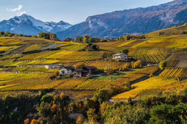 Paisaje de los alpes suizos en otoño