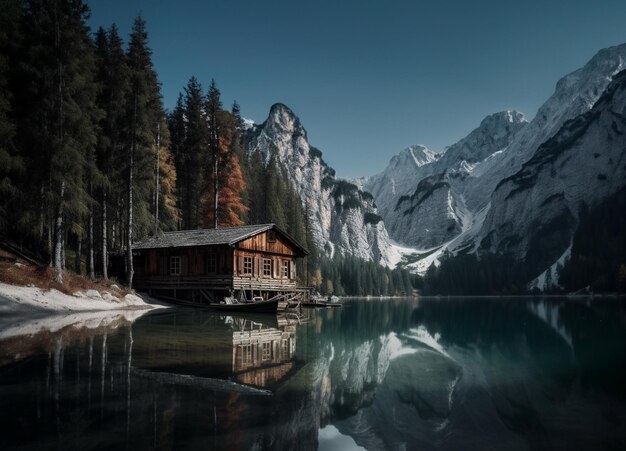 Foto el paisaje alrededor del lago braies o pragser ia generativa