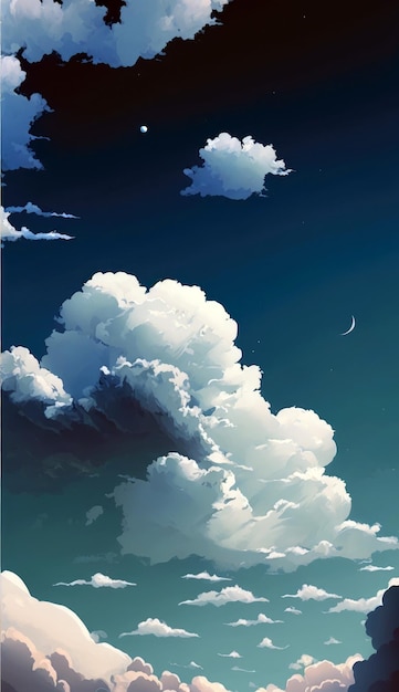 Paisaje de anime con luna y estrellas.