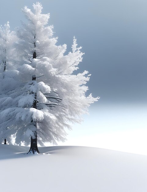 Paisaje de árbol nevado desenfocado en 3D Render