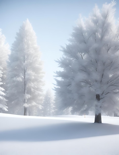 Paisaje de árbol nevado desenfocado en 3D Render