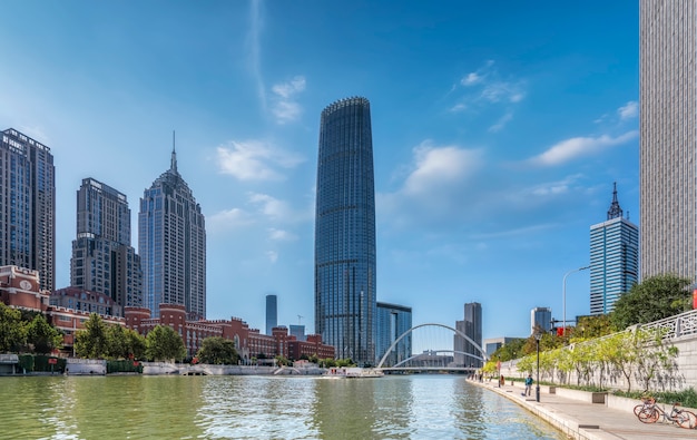 Paisaje arquitectónico moderno de la ciudad de Tianjin China