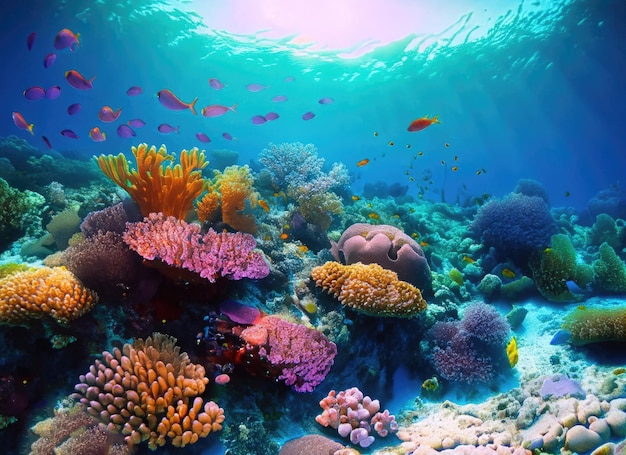 un paisaje de arrecifes de coral en el mar