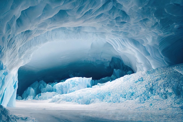 Paisaje ártico mágico de la cueva de hielo de la nieve azul