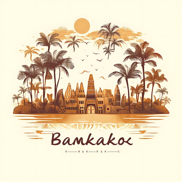 Foto paisaje de bamako texto con caligrafía inspirada en las tribus tipografía desi clipart arte de acuarela