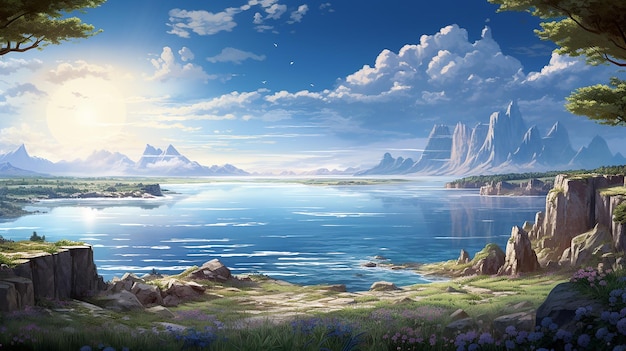 Un paisaje bañado por el sol con una vista cristalina del horizonte