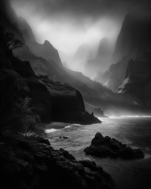 Un paisaje blanco y negro