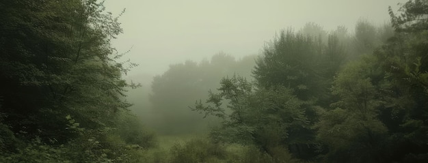 El paisaje del bosque brumoso a la luz de la madrugada