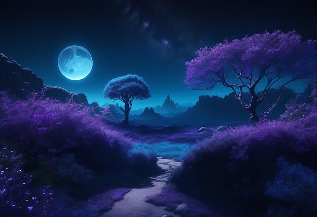 Paisaje bosque densamente arbolado noche azul es una buena ilustración